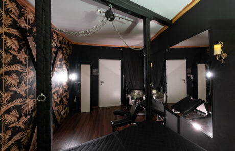 Raum Oase 3 Refugium Divine BDSM Studio Aschaffenburg (Cat Mason) Weitwinkel-Aufnahme Raum Oase mit Flaschenzug im BDSM Studio Refugium Divine Aschaffenburg