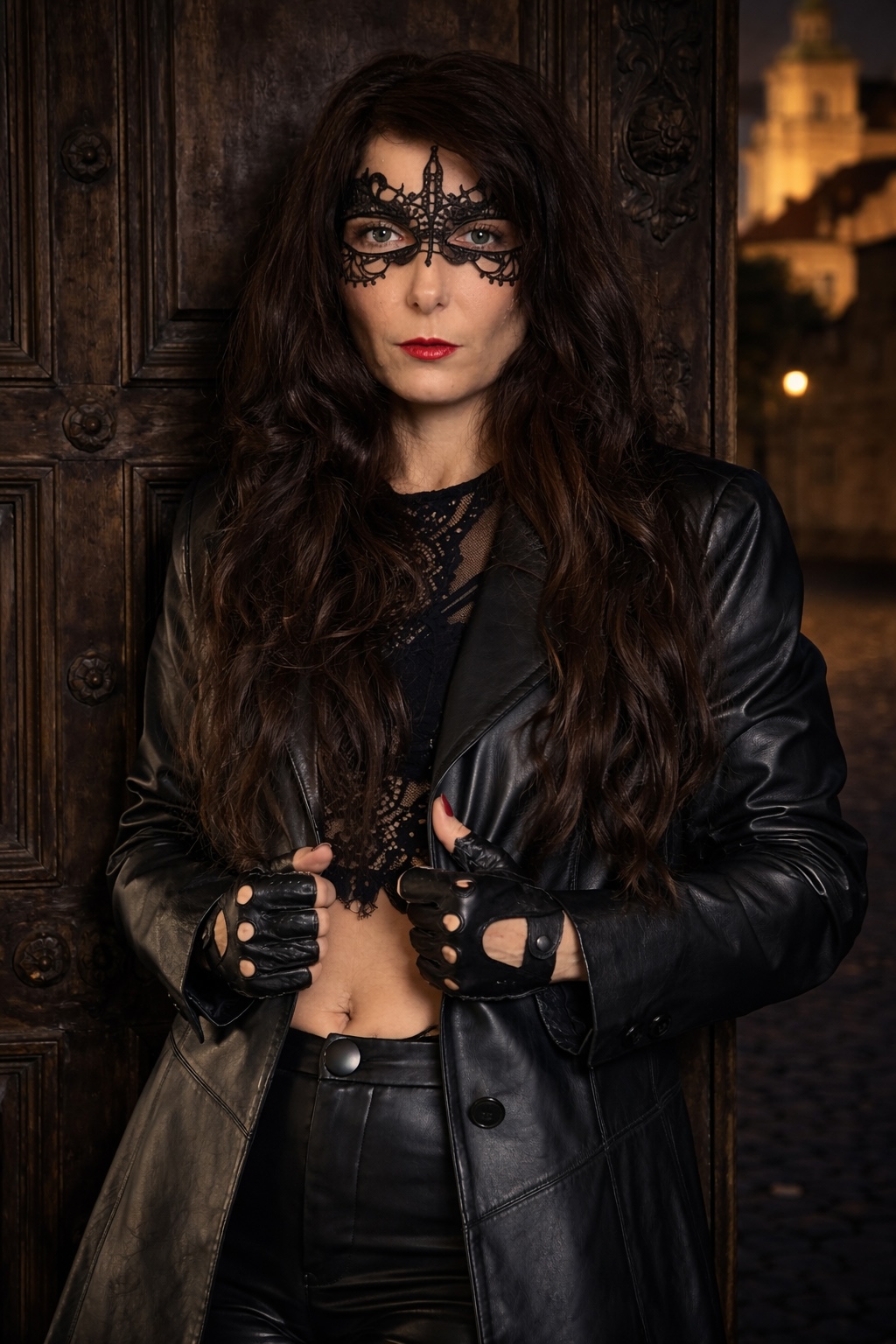 Antonia von Streng 2 web Portrait von Mistress Antonia von Streng in Leder mit Maske