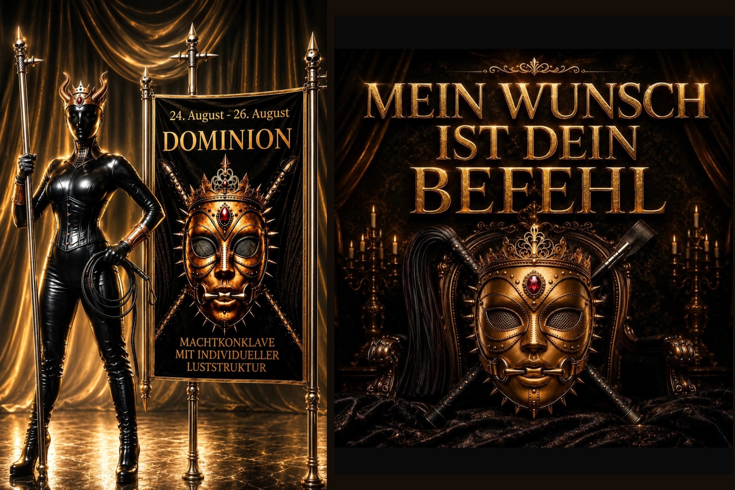 Banner mit zwei Grafiken zum Event "Dominion" und der Aufschrift "Mein Wunsch ist Dein Befehl".