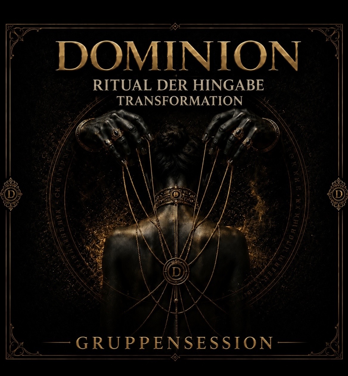 Dominion Grafik die Hände zeigt, wie sie eine männliche Figur an Fäden wie eine Puppe führt. Überschrift: Dominion